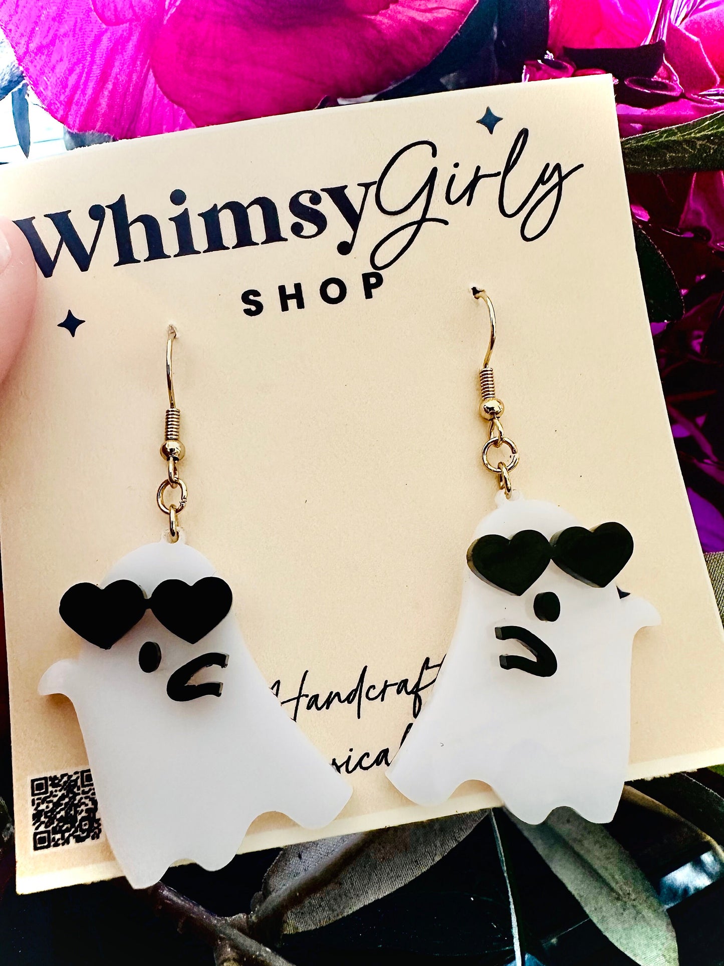 Funky Heart Ghost Earrings Dangle, Quirky Aesthetic Jewelry, Cool Fall Spooky Earrings
