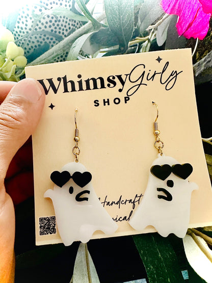 Funky Heart Ghost Earrings Dangle, Quirky Aesthetic Jewelry, Cool Fall Spooky Earrings
