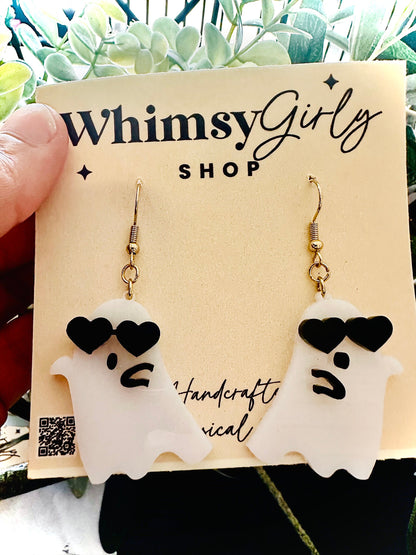 Funky Heart Ghost Earrings Dangle, Quirky Aesthetic Jewelry, Cool Fall Spooky Earrings