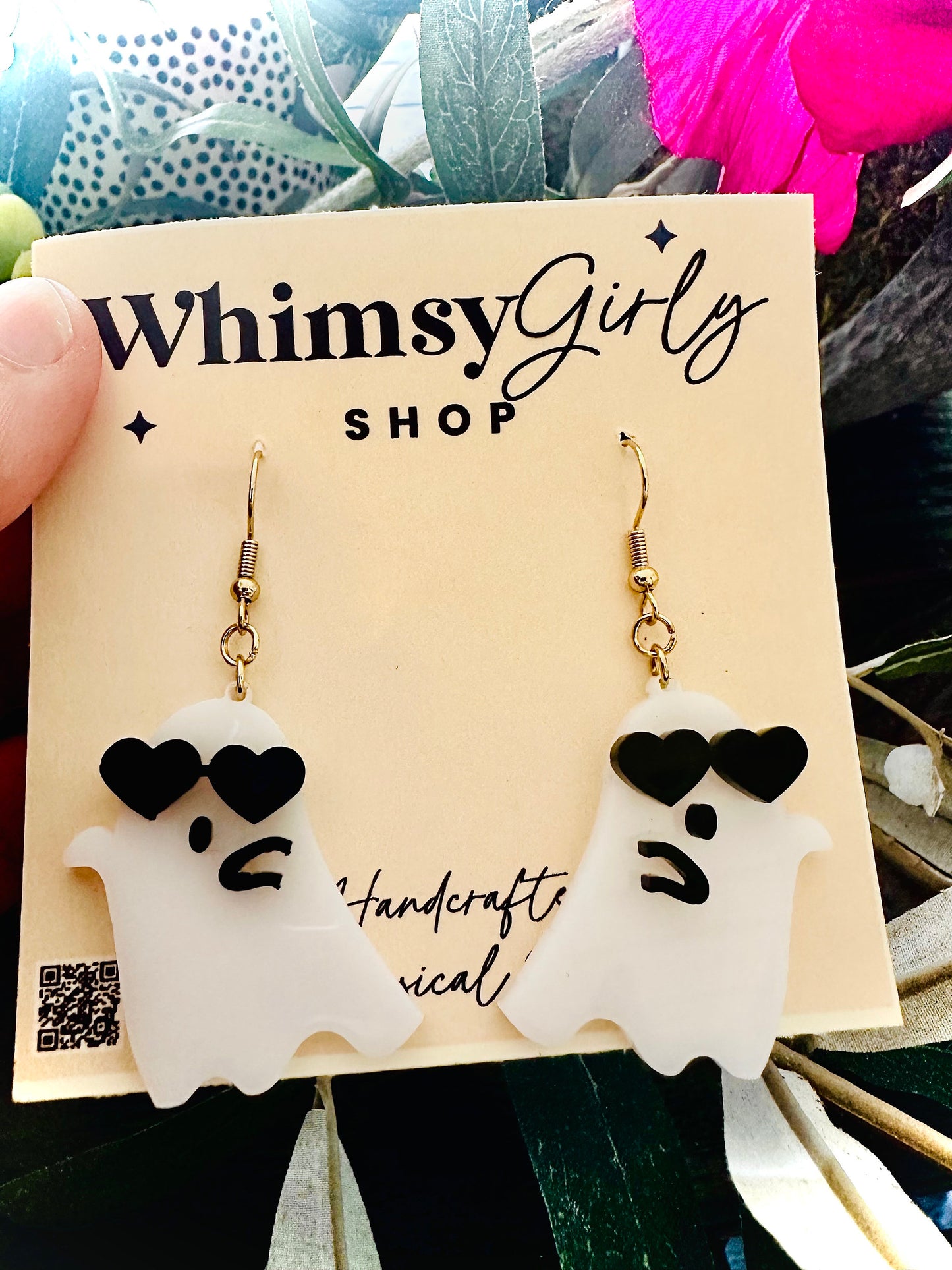 Funky Heart Ghost Earrings Dangle, Quirky Aesthetic Jewelry, Cool Fall Spooky Earrings
