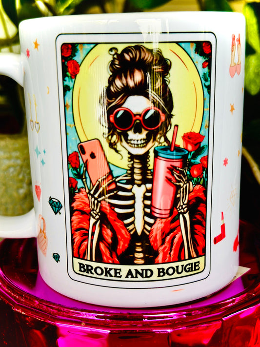 Top Selling Mug, Skeleton Broke and Bougie Tarot Card Mug, Skeleton Coffee Mug, Fall Coffee Cup, Witch Mug, Zodiac Drinkware, Goth Mom Gift