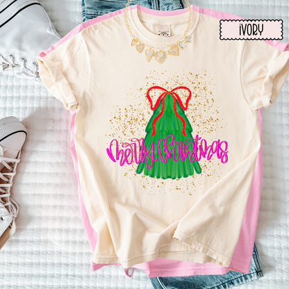 Coquette Christmas Shirt | Deck the Halls Tee for Women | Pink Retro Holiday Graphic Tee