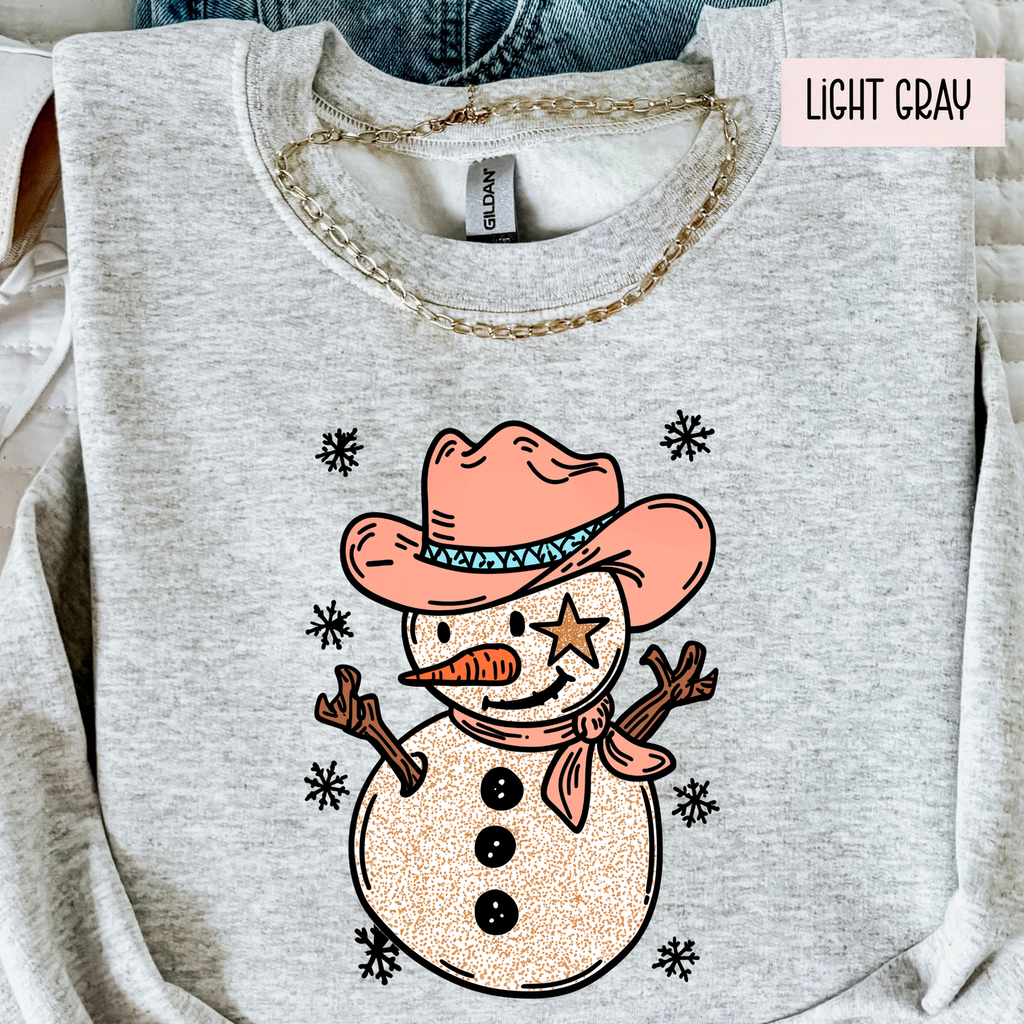 Western Cowboy Snowman Christmas Sweatshirt – Holiday Cowgirl Country Crewneck