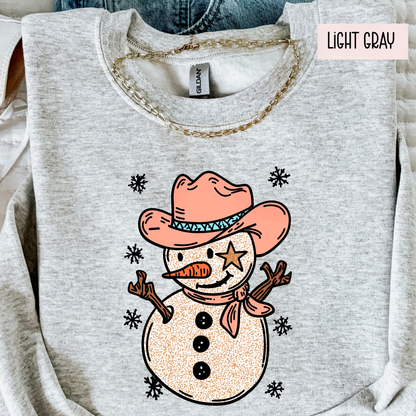 Western Cowboy Snowman Christmas Sweatshirt – Holiday Cowgirl Country Crewneck