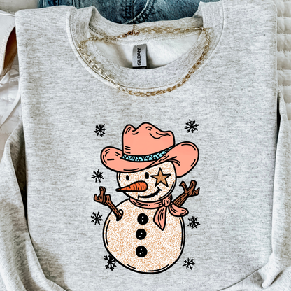 Western Cowboy Snowman Christmas Sweatshirt – Holiday Cowgirl Country Crewneck