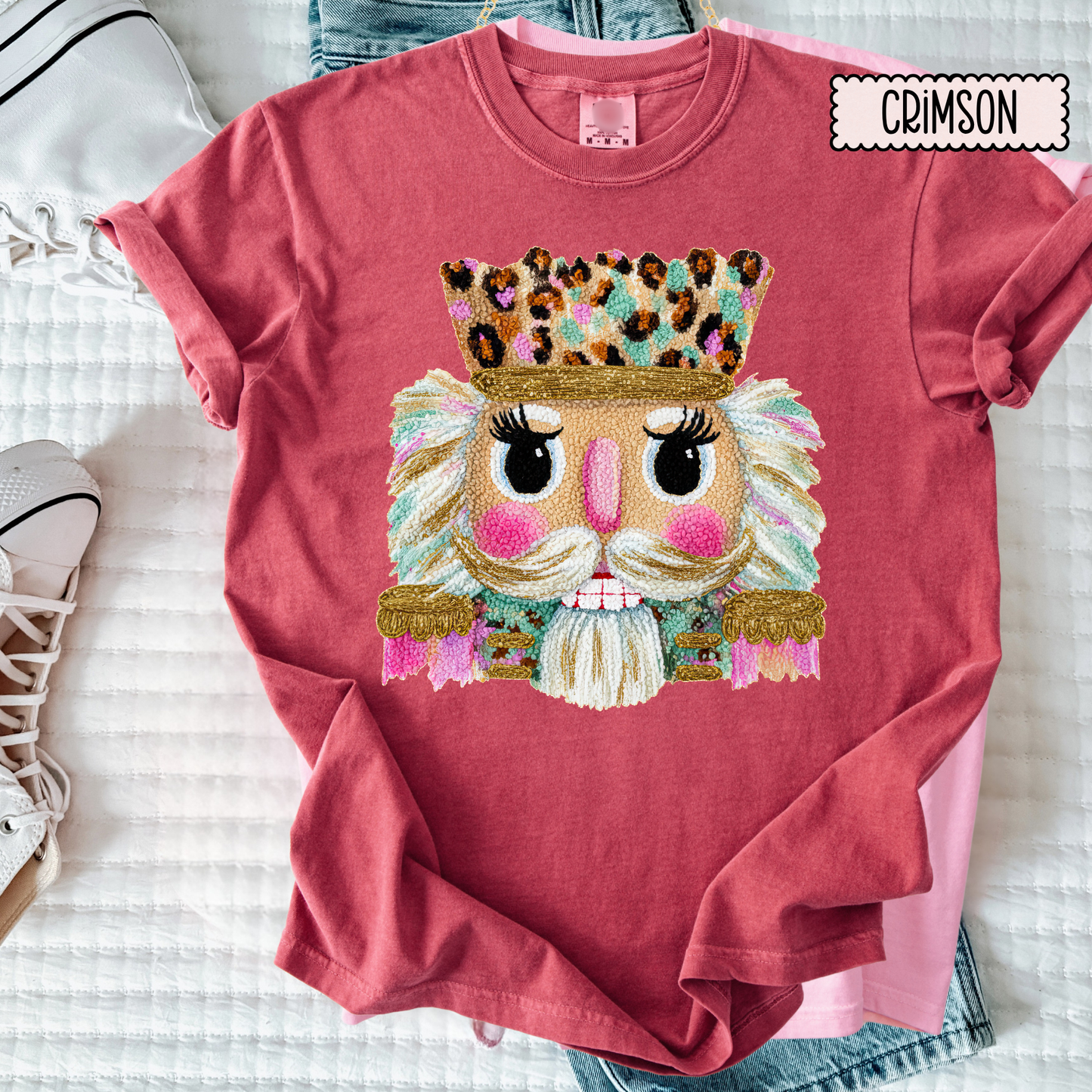 Leopard Crown Nutcracker Christmas T-Shirt – Girly Holiday Graphic Tee for Women
