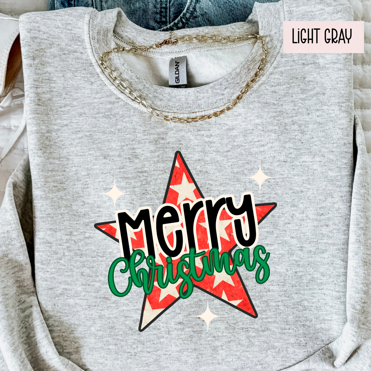 Merry Christmas Star Sweatshirt | Retro Christmas Graphic Crewneck | Cute Holiday Sweatshirt for Women