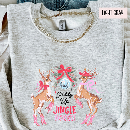 Giddy Up Jingle Horse Christmas Sweatshirt | Western Cowgirl Holiday Crewneck | Country Christmas Sweater