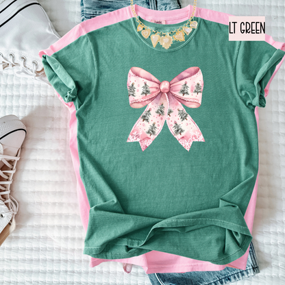 Pink Christmas Bow Shirt – Girly Holiday Comfort Colors Tee