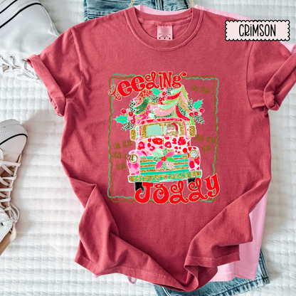 Feeling Jolly Christmas Tee | Cute Girly Holiday Shirt | Bright Retro Santa Christmas Top