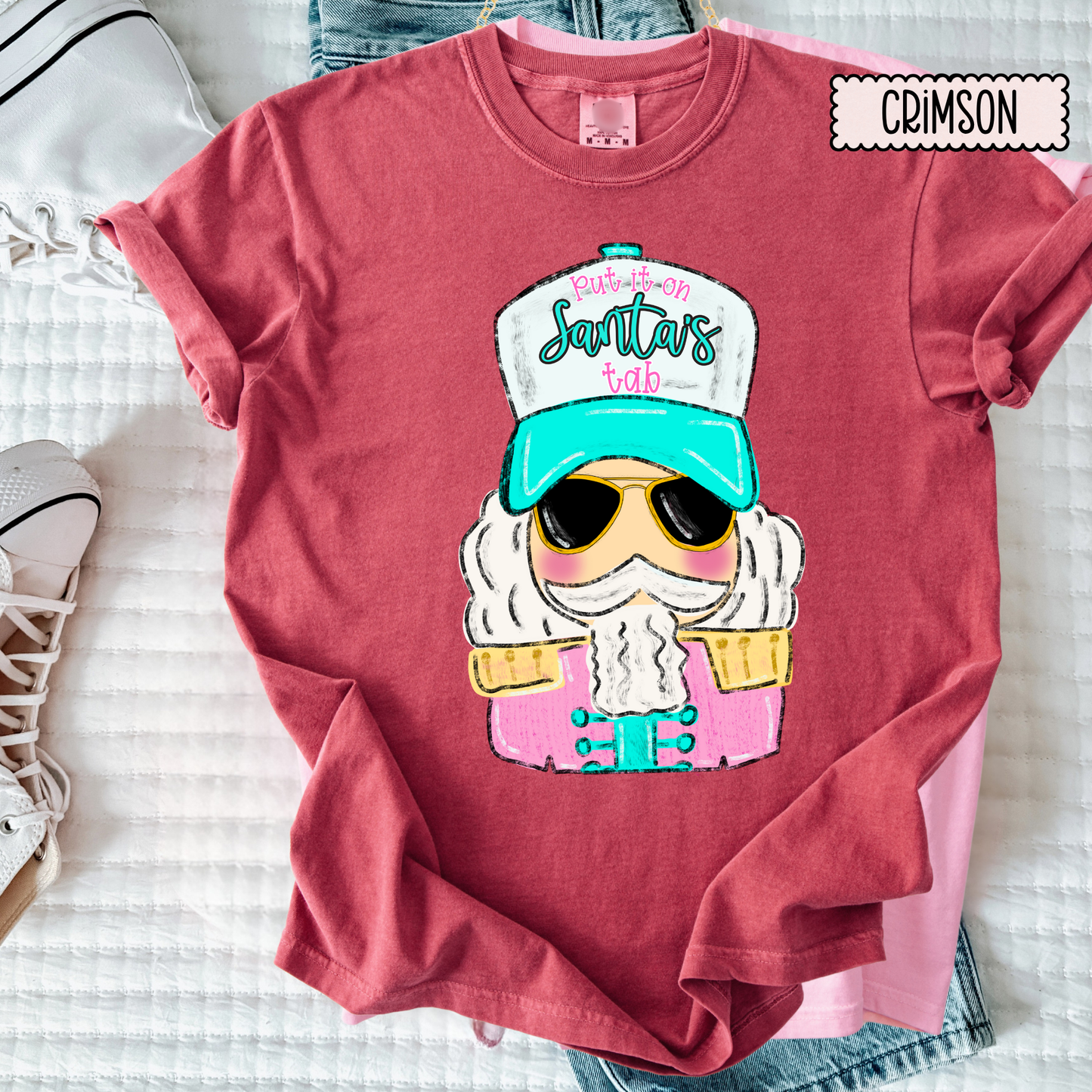 Peppy Santa’s Tab Christmas Tee – Cute Cool Santa Girl Holiday Shirt – Trendy Comfort Colors Christmas Top