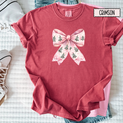 Pink Christmas Bow Shirt – Girly Holiday Comfort Colors Tee