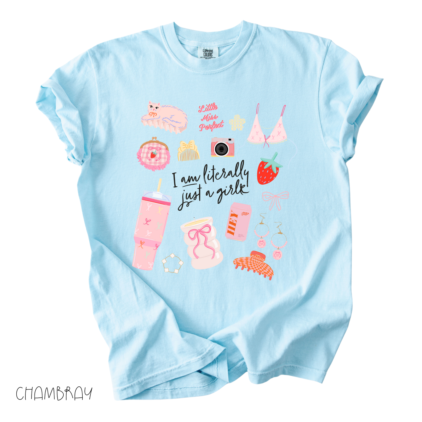 Literally Just a Girl Graphic Tee | Pink Girly Doodles Shirt | Cute Casual Outfit