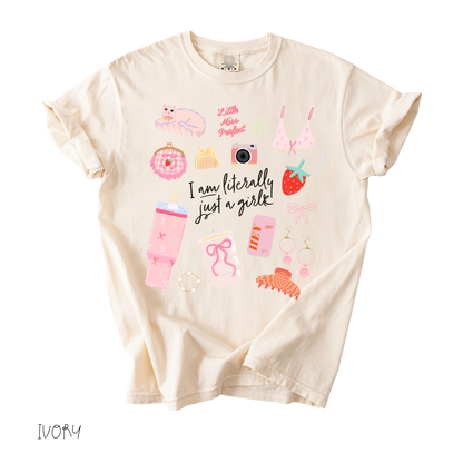 Literally Just a Girl Graphic Tee | Pink Girly Doodles Shirt | Cute Casual Outfit