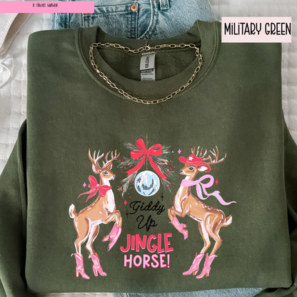 Giddy Up Jingle Horse Christmas Sweatshirt | Western Cowgirl Holiday Crewneck | Country Christmas Sweater