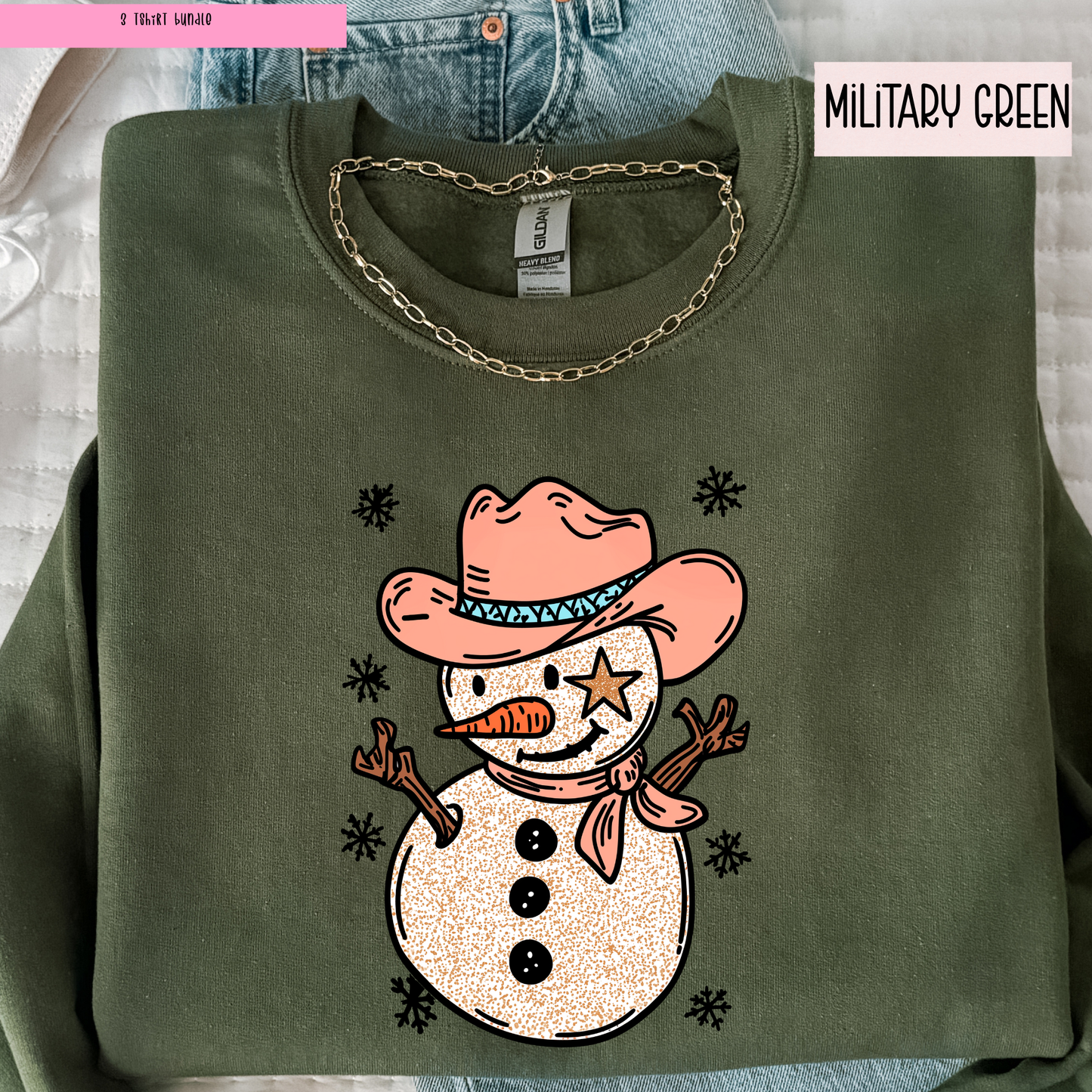 Western Cowboy Snowman Christmas Sweatshirt – Holiday Cowgirl Country Crewneck