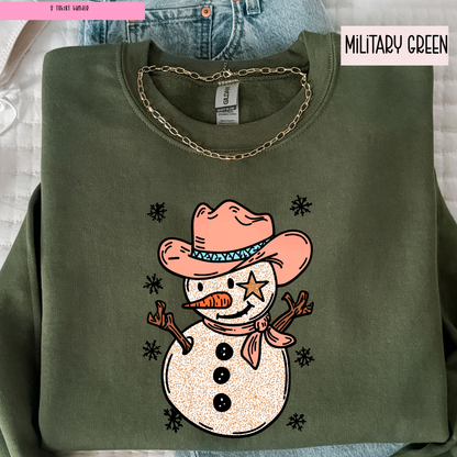 Western Cowboy Snowman Christmas Sweatshirt – Holiday Cowgirl Country Crewneck