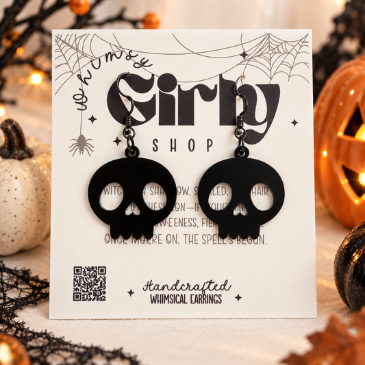 Mini Black Skull Earrings | Glossy Halloween Acrylic Earrings