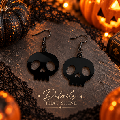 Mini Black Skull Earrings | Glossy Halloween Acrylic Earrings
