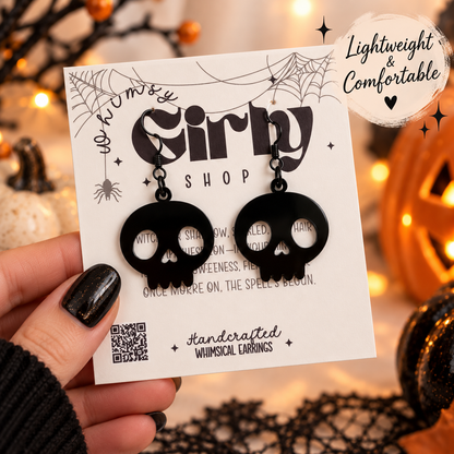 Mini Black Skull Earrings | Glossy Halloween Acrylic Earrings