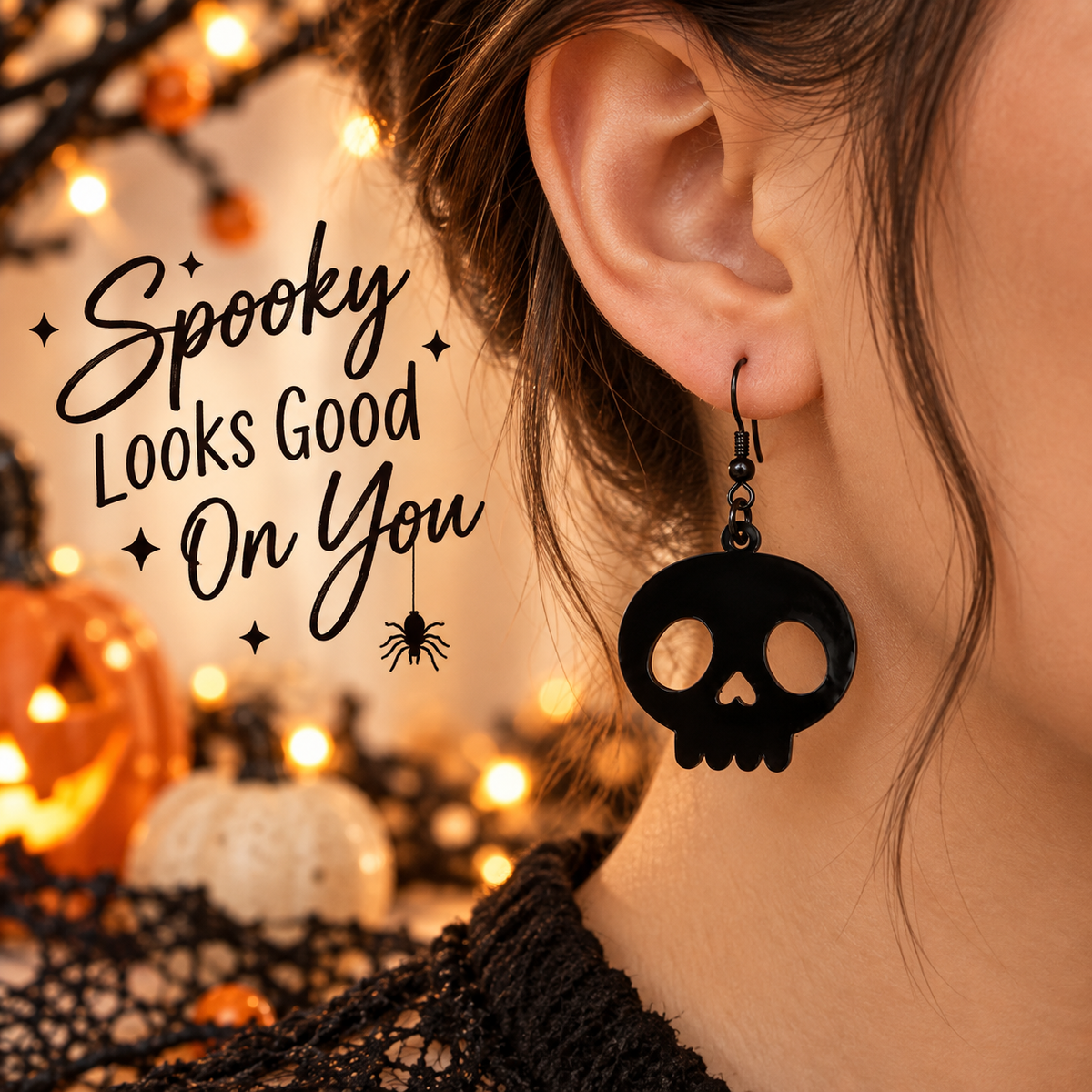Mini Black Skull Earrings | Glossy Halloween Acrylic Earrings