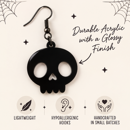 Mini Black Skull Earrings | Glossy Halloween Acrylic Earrings