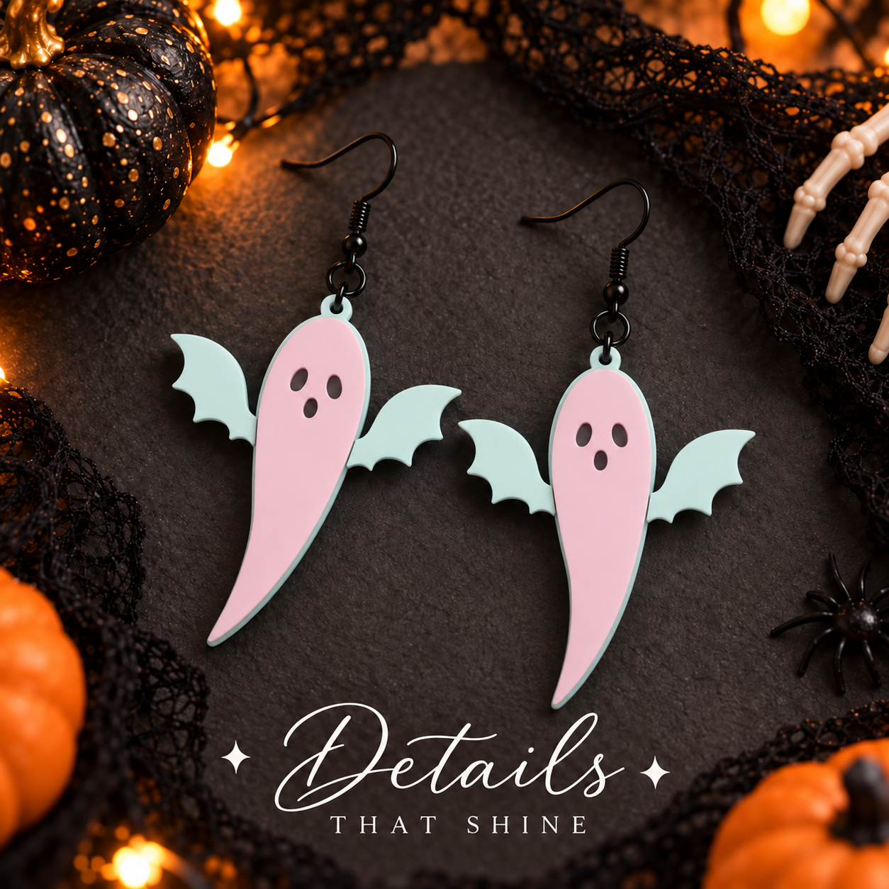 Dusty Rose Ghost Bat Earrings | Pastel Halloween Acrylic Earrings