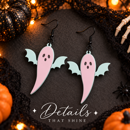 Dusty Rose Ghost Bat Earrings | Pastel Halloween Acrylic Earrings