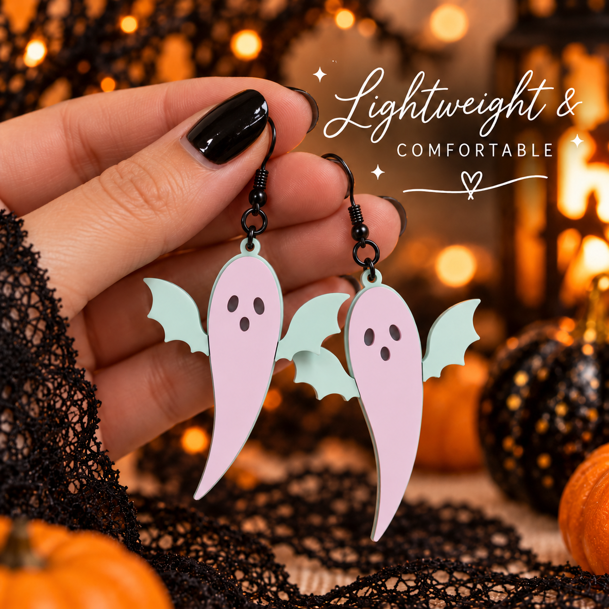 Dusty Rose Ghost Bat Earrings | Pastel Halloween Acrylic Earrings