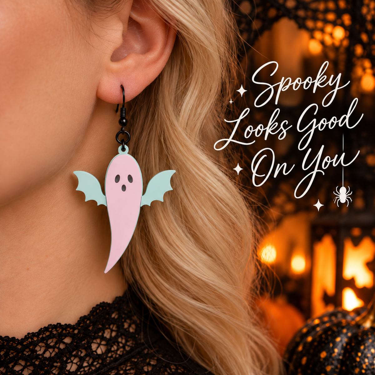 Dusty Rose Ghost Bat Earrings | Pastel Halloween Acrylic Earrings