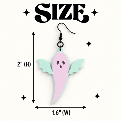 Dusty Rose Ghost Bat Earrings | Pastel Halloween Acrylic Earrings