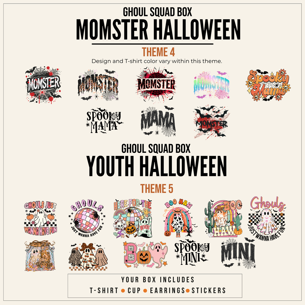 Ghoul Squad Halloween Gift Box | Women’s 5-Piece Apparel & Drinkware Set | T-Shirt, Tumbler, Earrings & Stickers