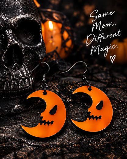 Midnight Prism Skull Moon Earrings | Iridescent Halloween Earrings