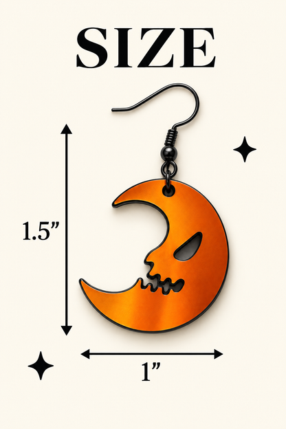 Midnight Prism Skull Moon Earrings | Iridescent Halloween Earrings