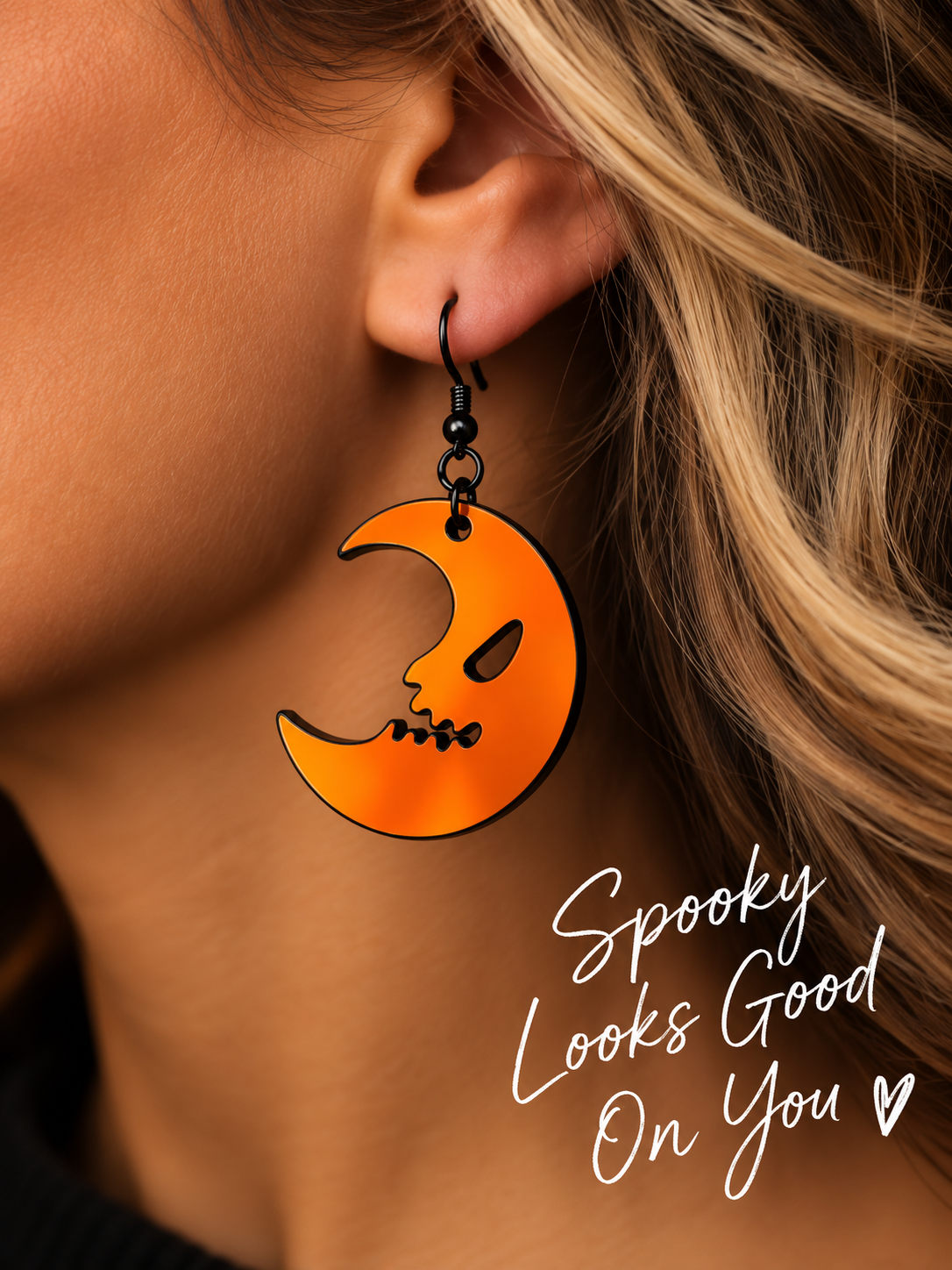 Midnight Prism Skull Moon Earrings | Iridescent Halloween Earrings