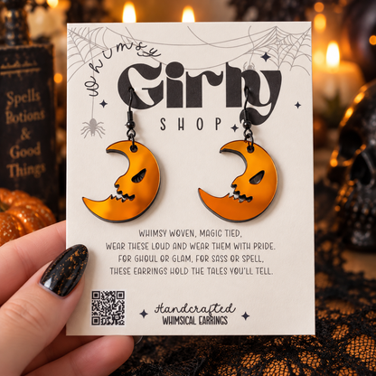 Midnight Prism Skull Moon Earrings | Iridescent Halloween Earrings