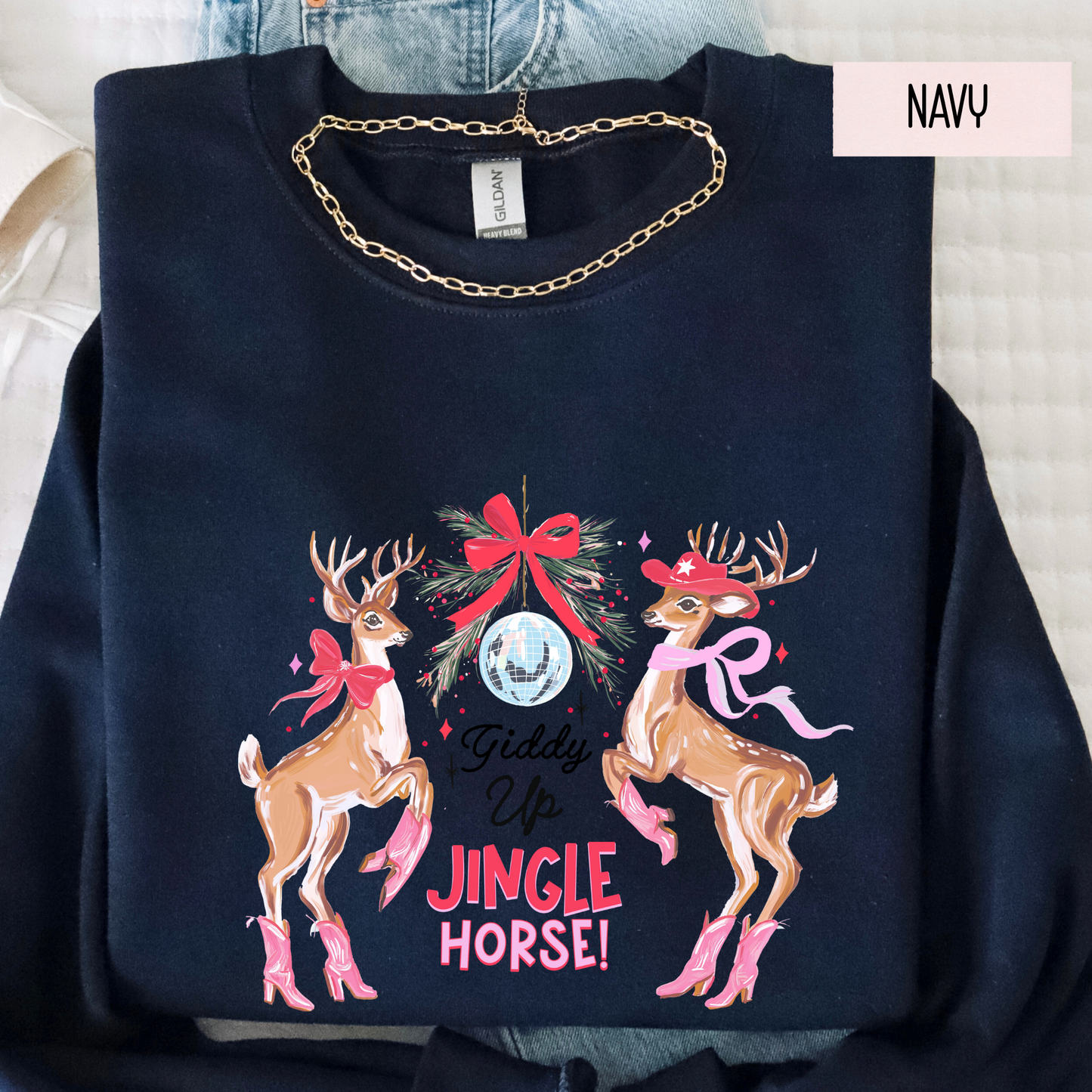 Giddy Up Jingle Horse Christmas Sweatshirt | Western Cowgirl Holiday Crewneck | Country Christmas Sweater