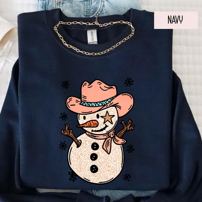 Western Cowboy Snowman Christmas Sweatshirt – Holiday Cowgirl Country Crewneck