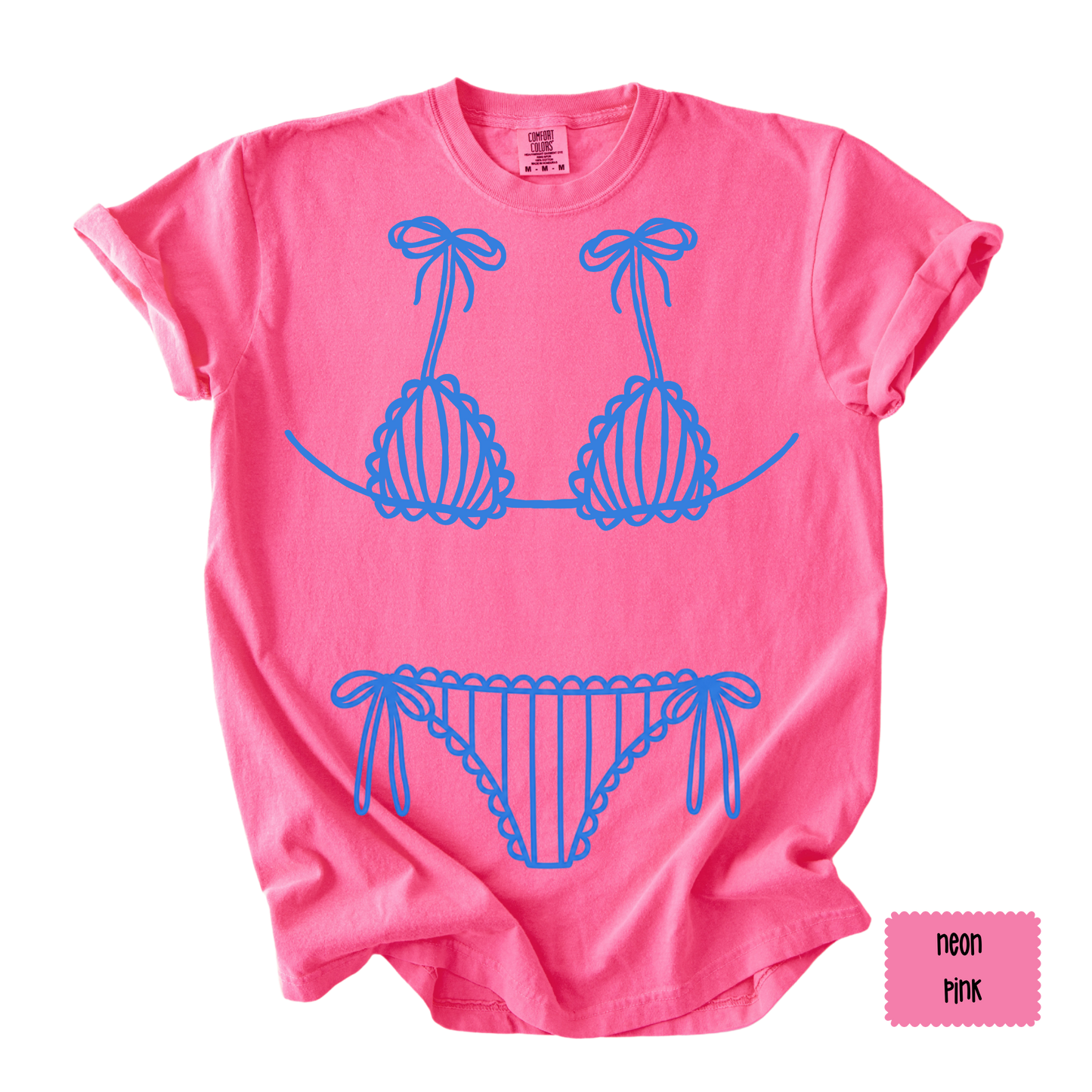 Blue Bikini Line Art Tee | Beach Graphic Shirt for Women | Coastal Summer T-Shirt