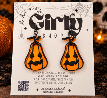 Orange Mirror Pumpkin Earrings | Black Acrylic Halloween Earrings