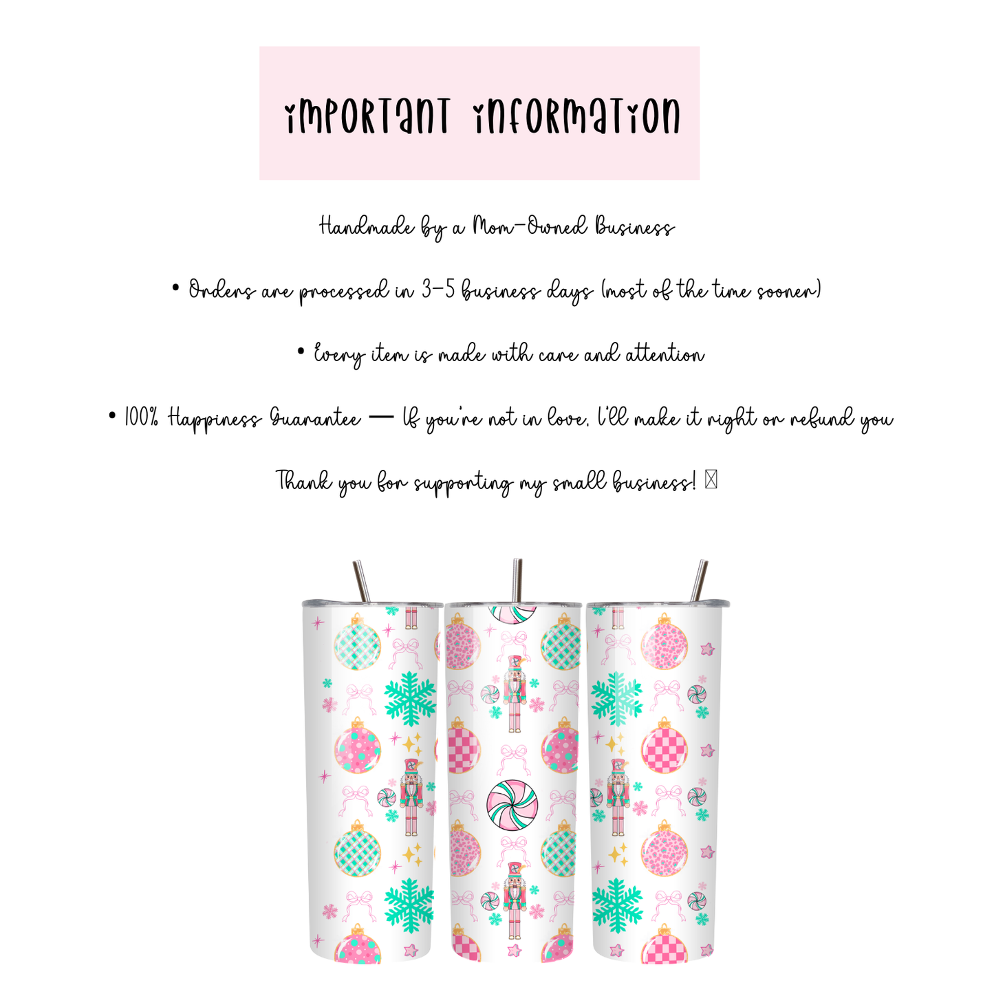 Nutcracker Tumbler | Pastel Ballet Christmas Aesthetic Cup | Stainless Steel Tumbler