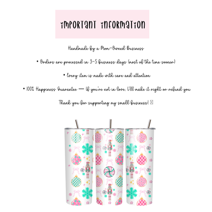 Nutcracker Tumbler | Pastel Ballet Christmas Aesthetic Cup | Stainless Steel Tumbler