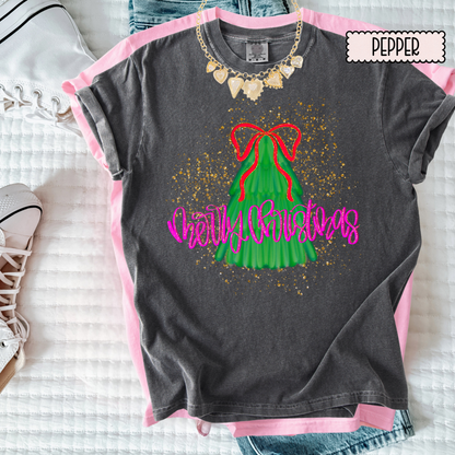 Coquette Christmas Shirt | Deck the Halls Tee for Women | Pink Retro Holiday Graphic Tee