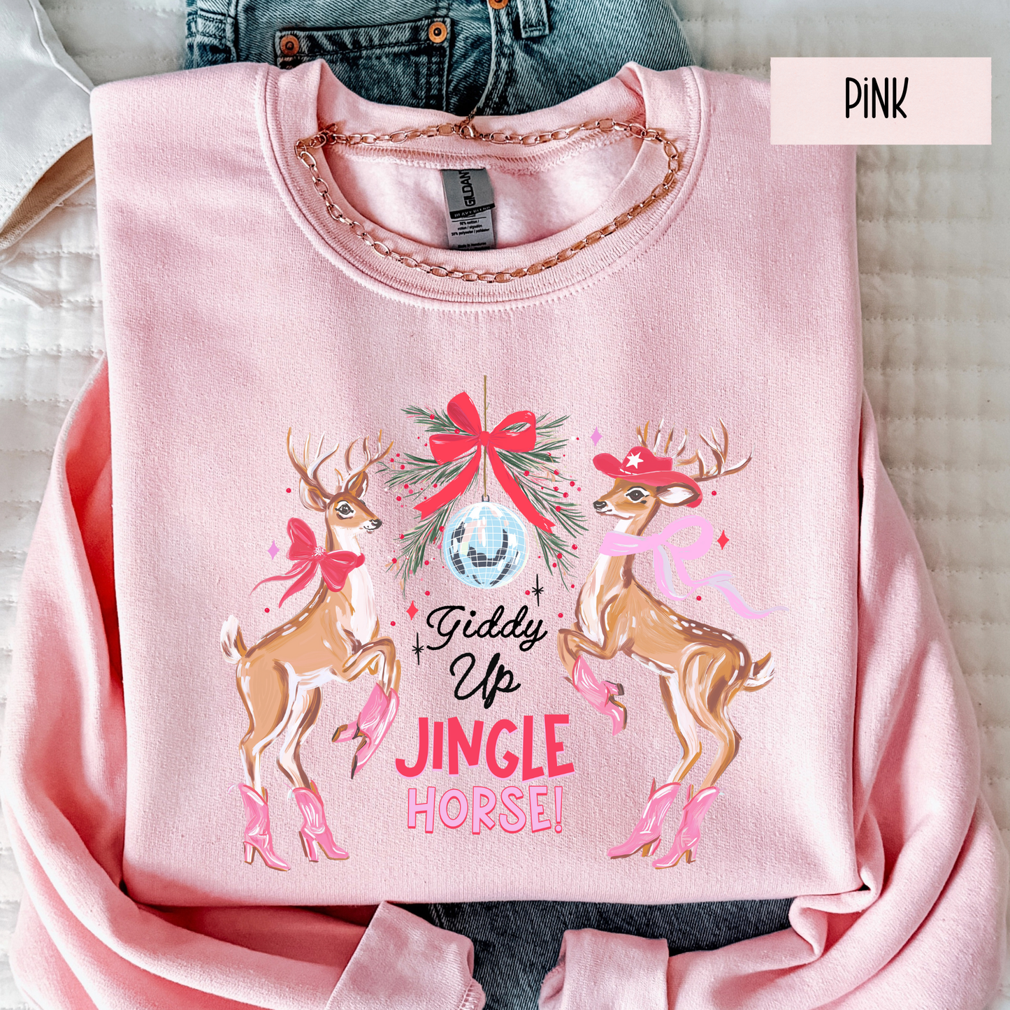 Giddy Up Jingle Horse Christmas Sweatshirt | Western Cowgirl Holiday Crewneck | Country Christmas Sweater