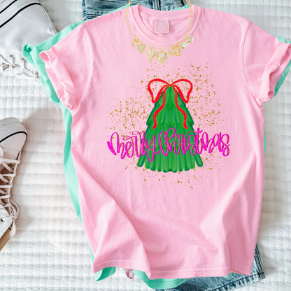 Coquette Christmas Shirt | Deck the Halls Tee for Women | Pink Retro Holiday Graphic Tee
