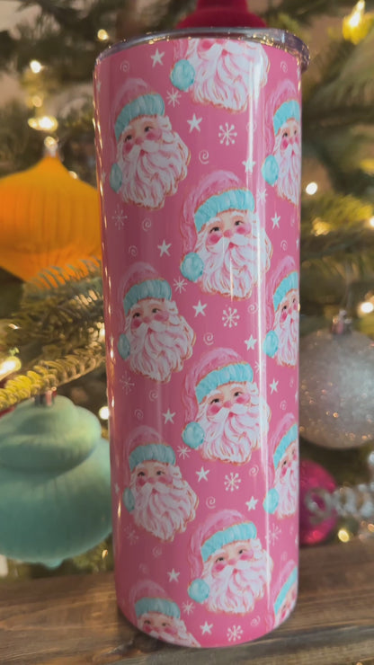 Pink Santa Tumbler | Girly Pastel Christmas Aesthetic Cup | Stainless Steel Tumbler