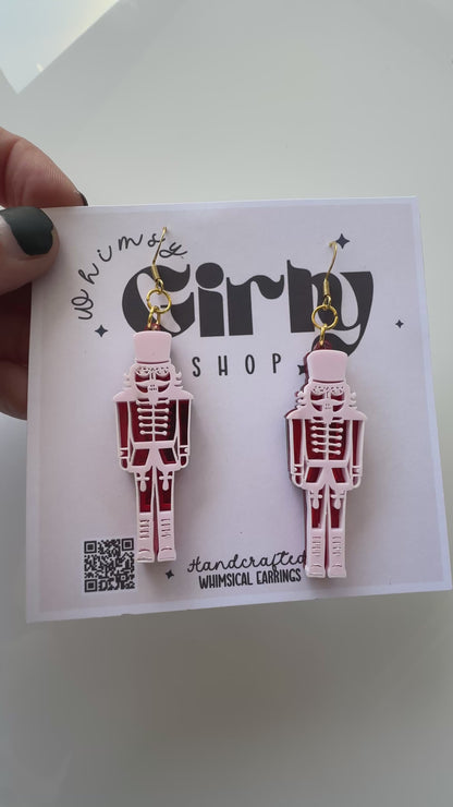 Pink Nutcracker Acrylic Dangle Earrings – Christmas Statement Jewelry