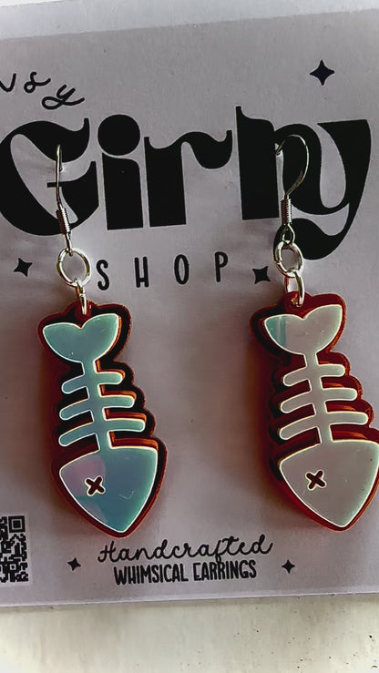 Catch of the Day Earrings – Holographic Fish Bone Dangles