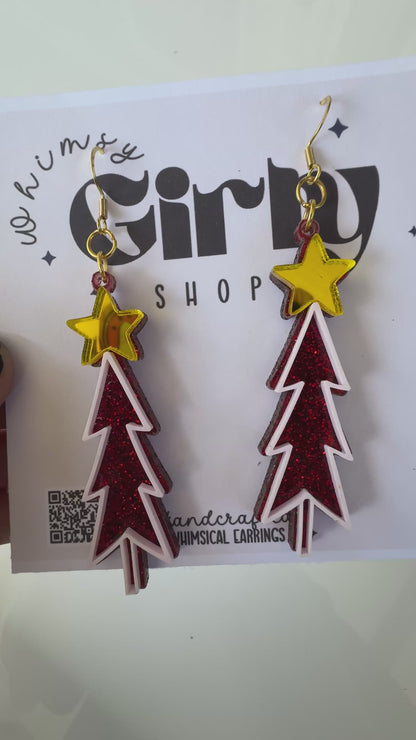 Christmas Tree Acrylic Earrings – Festive Holiday Dangle Jewelry