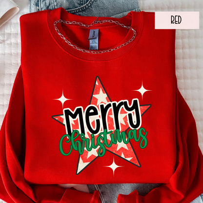 Merry Christmas Star Sweatshirt | Retro Christmas Graphic Crewneck | Cute Holiday Sweatshirt for Women